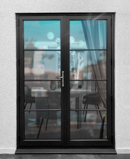 Aluminium french doors with reflection