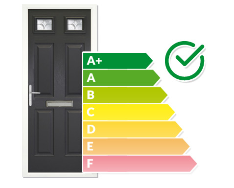 Solid core door and energy rating label
