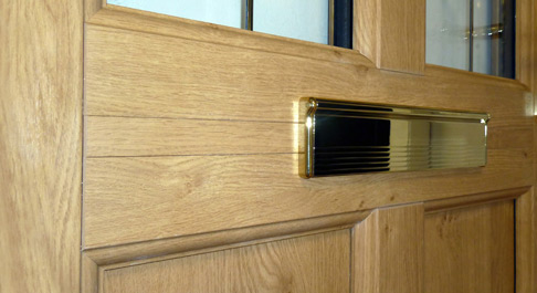 Closeup of a oak effect door