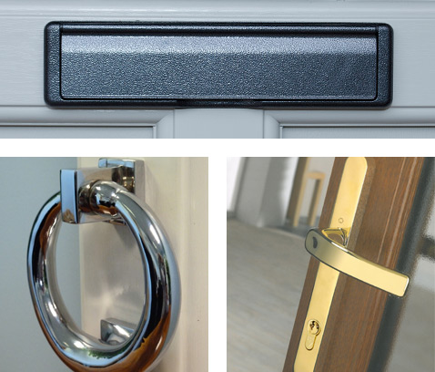 uPVC door letterbox, handle and knocker